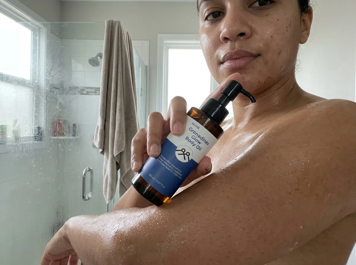 30-seconds post-shower, skin sealed in damp