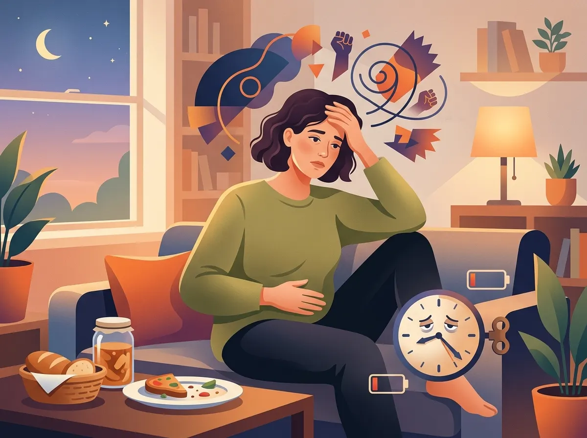 2) The Evening Bloat Triad: Cumulative Fermentation, Stress, and Digestive Fatigue