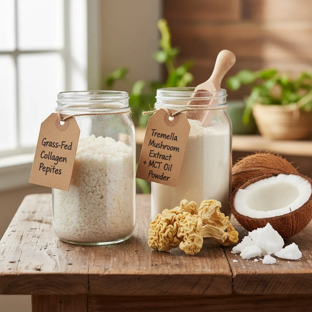 Grass-Fed Collagen Peptides OR Tremella Mushroom + MCT Oil Powder