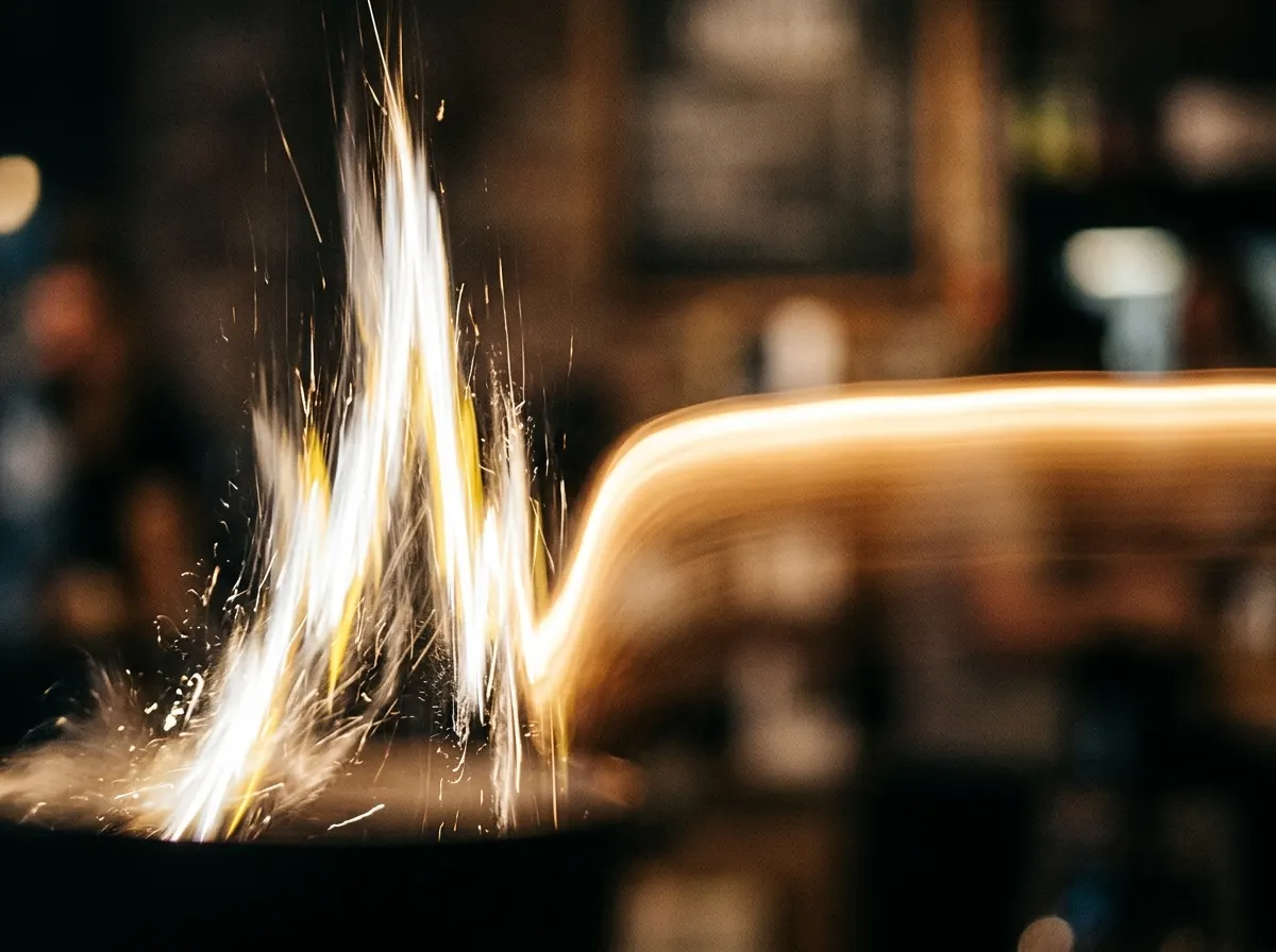 A close-up of two contrasting energy states: on the left, a sharp upward spike of light or motion blur suggesting rapid en...