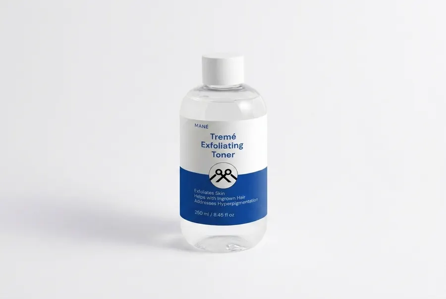 photograph of Tremé Exfoliating Toner, 5% Glycolic Acid (250ml) in a real in-use moment — the product placed or held promi...