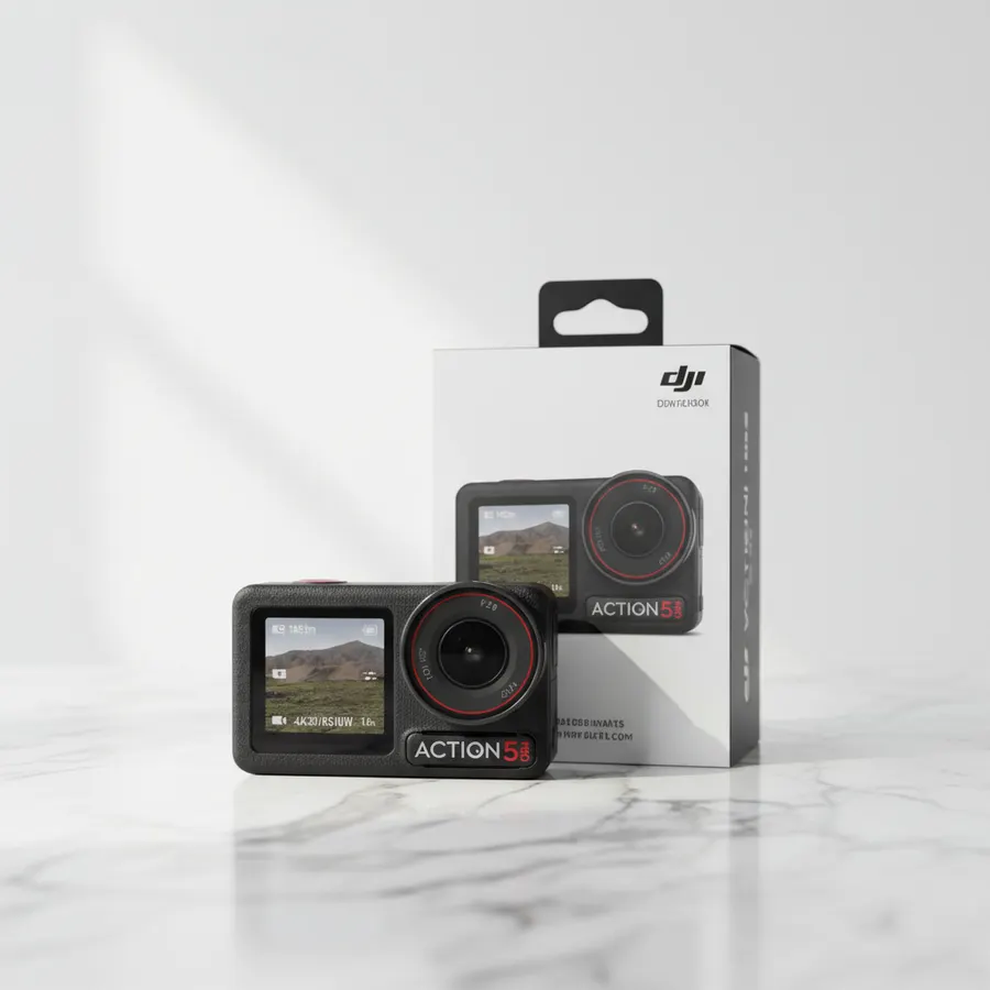 Close-up macro shot of advanced camera sensor with visible gyroscopic stabilization elements, soft highlighting precision ...