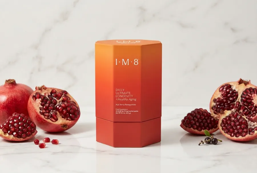 A wide-mouth frosted glass jar of premium longevity supplement powder centered upright and complete, occupying 60% of fram...