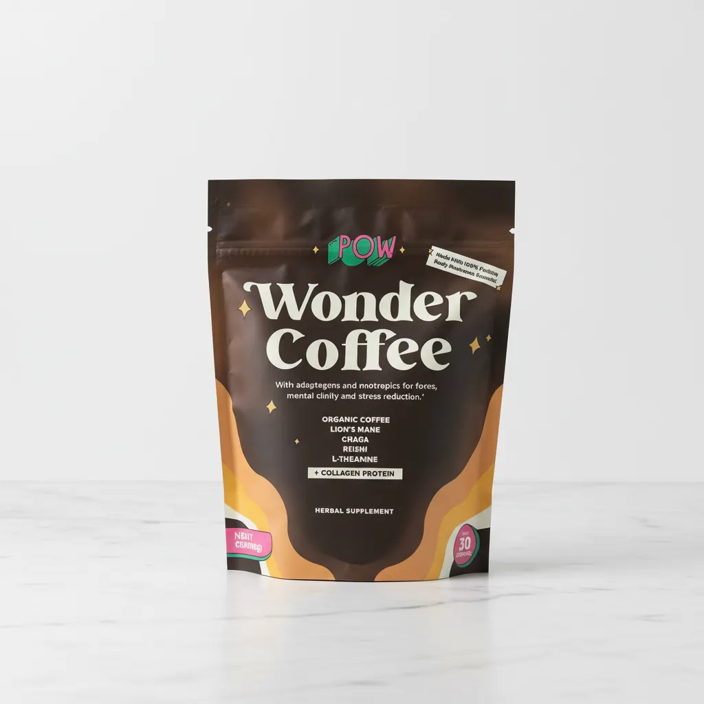 mushroom coffee powder bag modern clean packaging