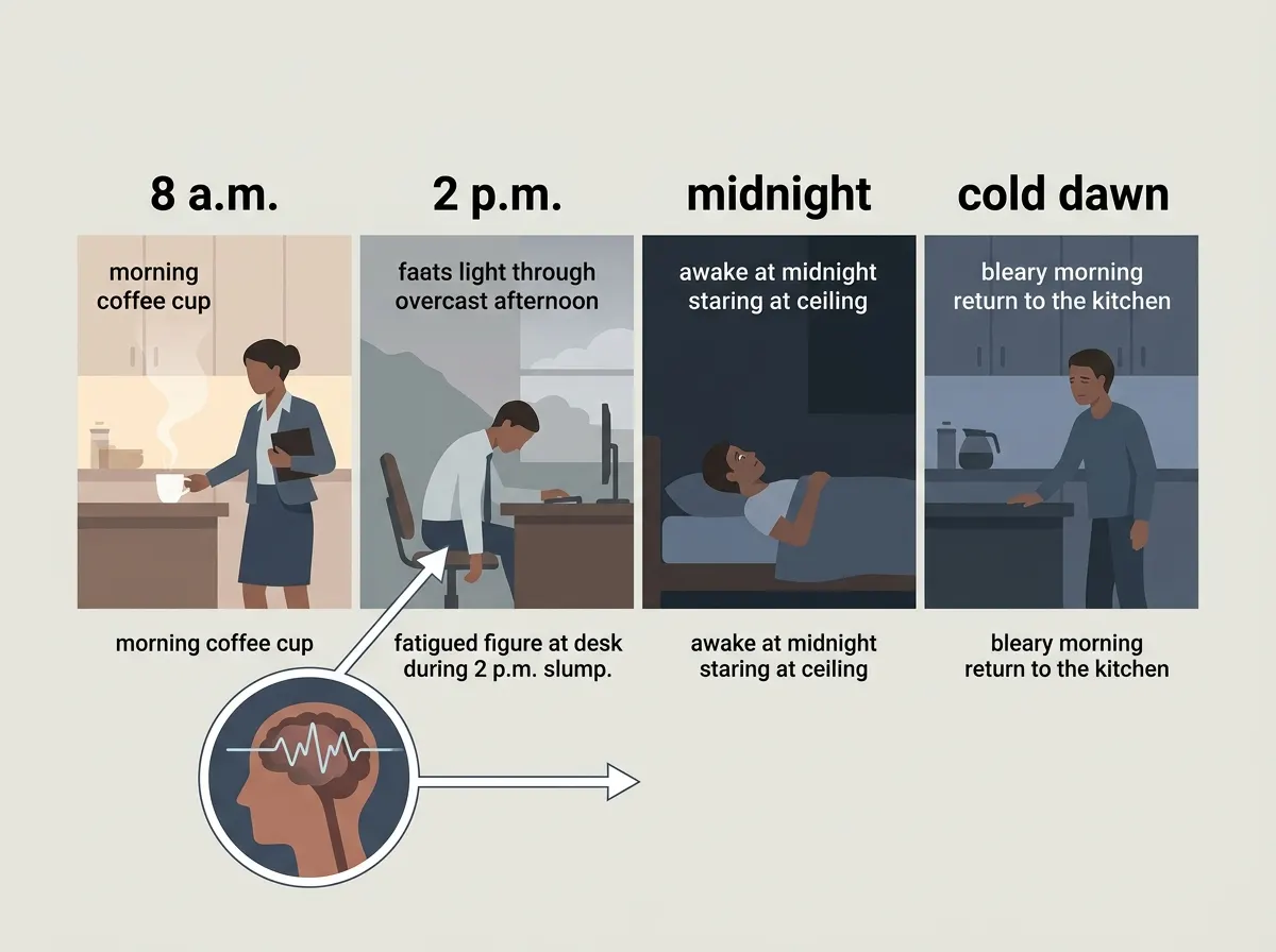 Caffeine half-life traps people in a cycle of crashes and resurgence