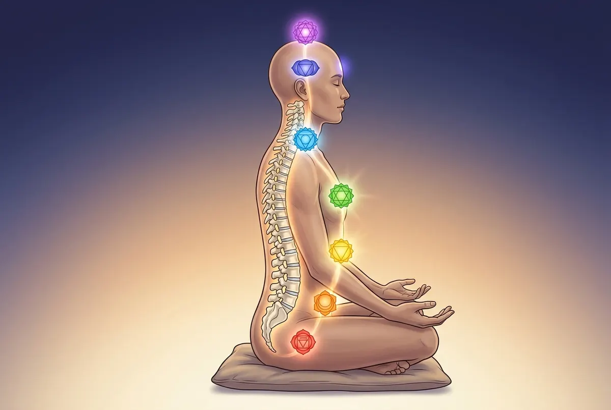 Chakra-specific tuning (C–B scale) targets each energy center