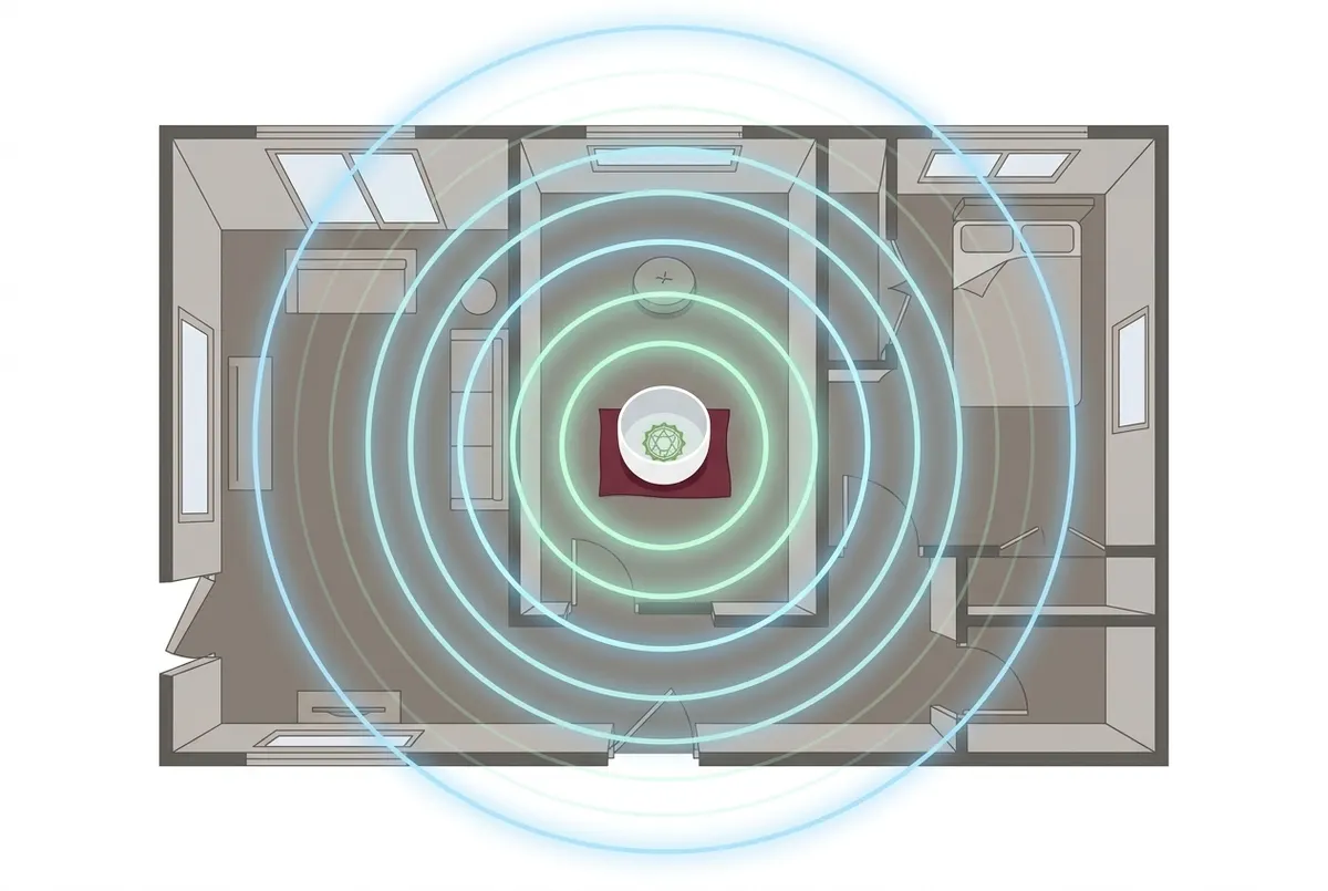 Sound projection reaches 30–60 feet, not trapped in one room