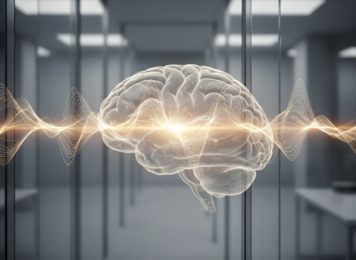 Close-up of sustained energy concept: smooth energy wave visualization or brain activity illustration showing steady, bala...