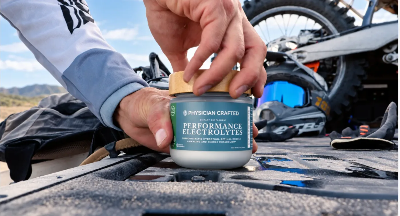 photograph of Physician Crafted in a real in-use moment — the product placed or held prominently in a warm, authentic ever...