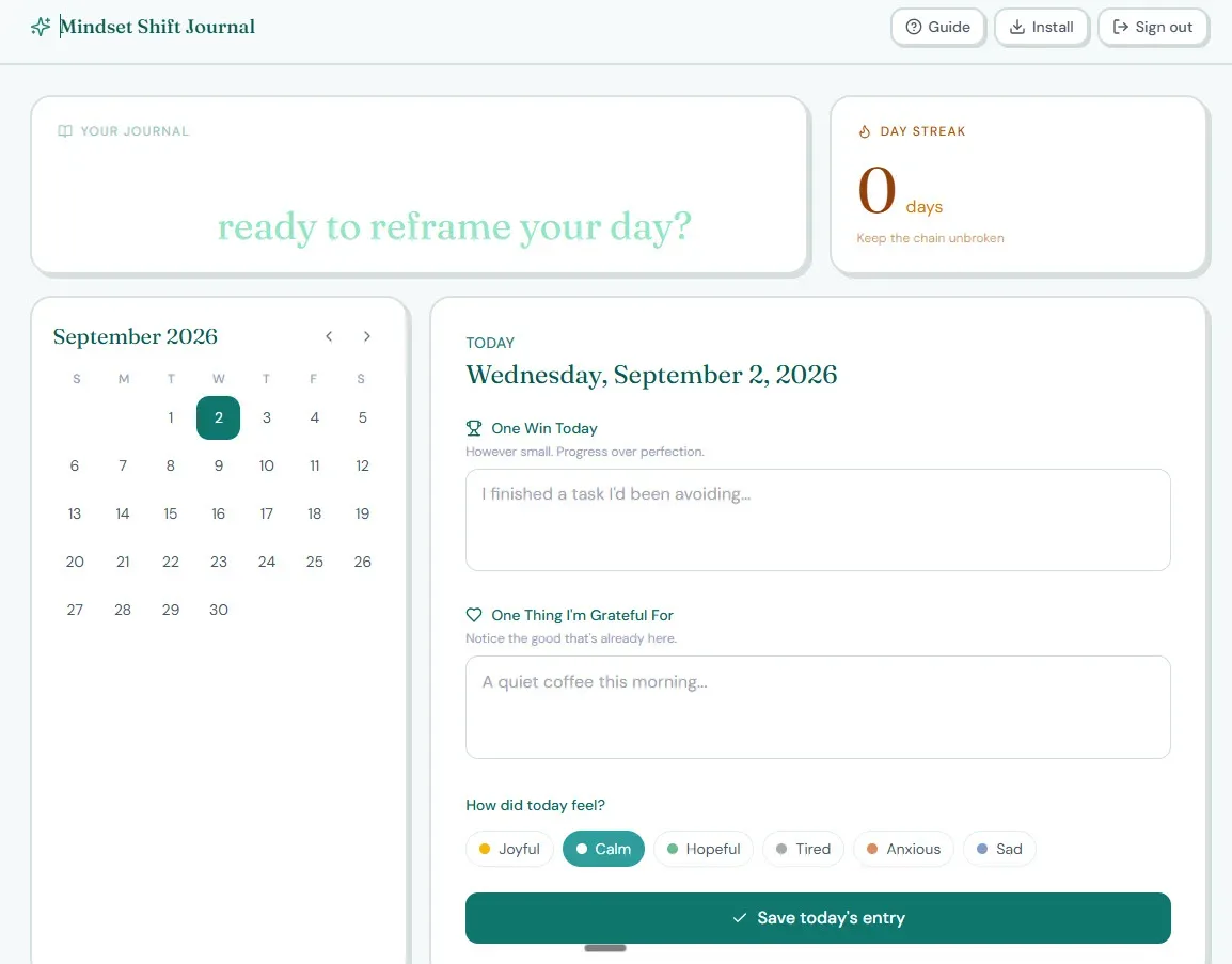 Free Mindset Shift Journal